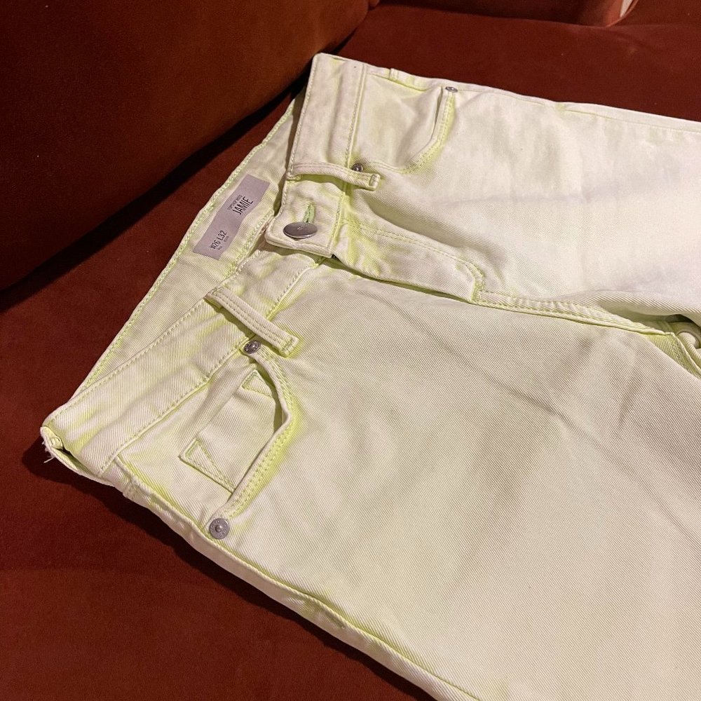 Topshop Moto Jamie Jeans Skinny Denim Faded Neon Lemon Yellow W26 L32
